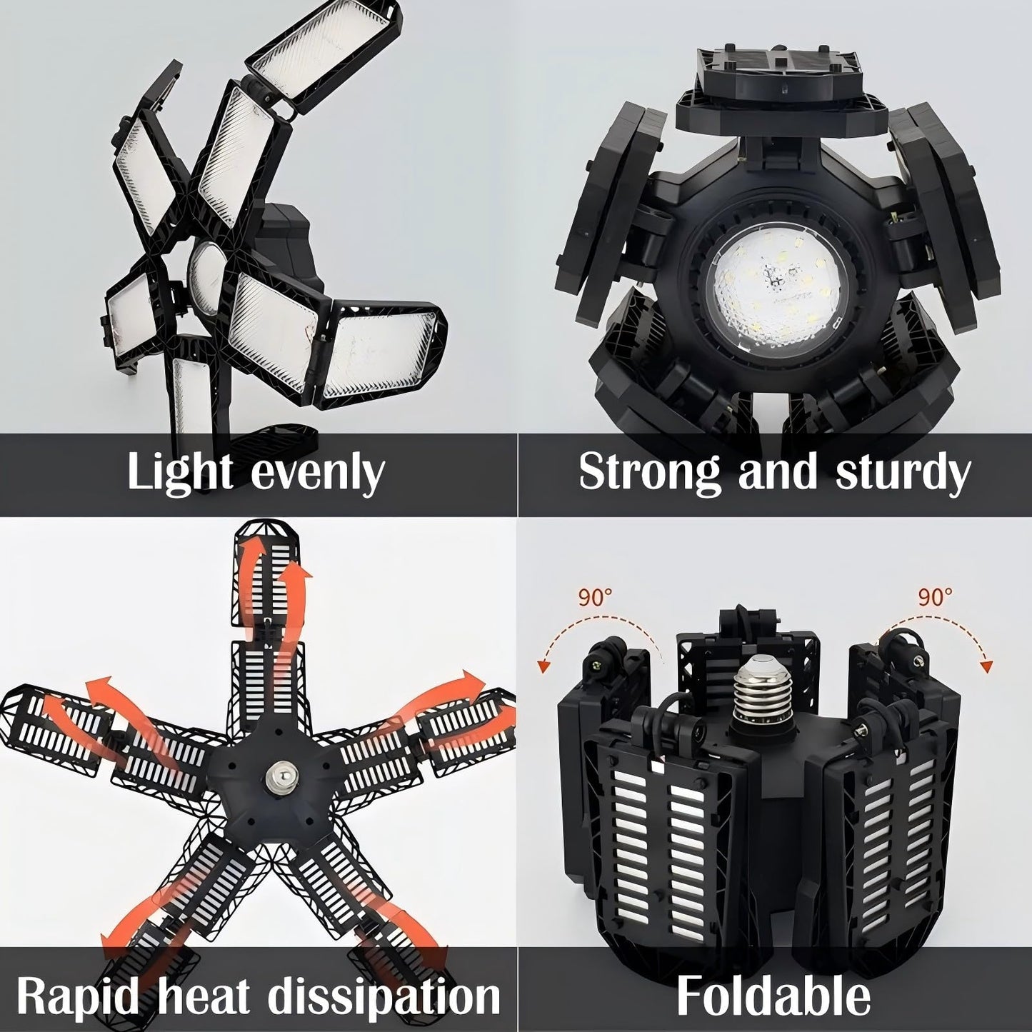 KONPWAY Garage Light - Five Leaf Deformable LED, 180W, Daylight, Plastic