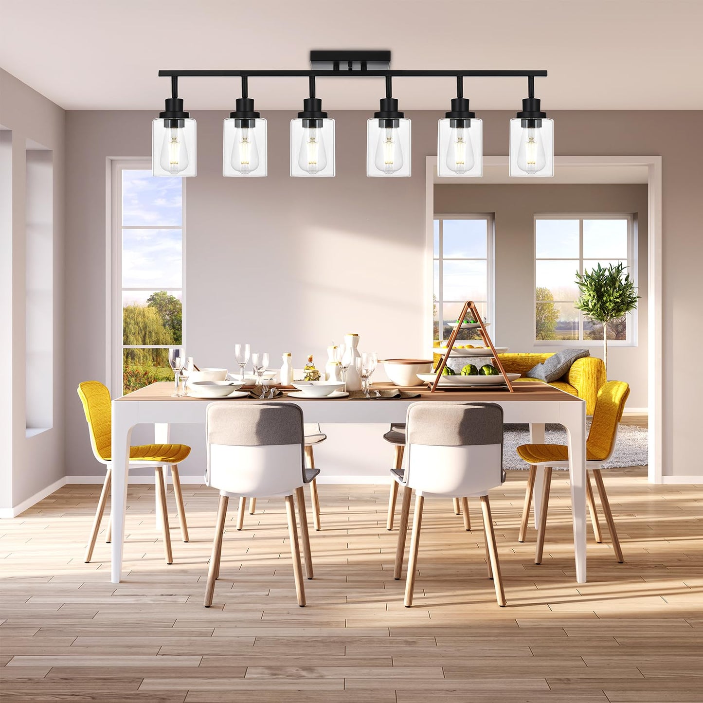 Wanluce 6-Light Track Lighting Kit Black Track Lighting Fixtures Bathroom Wall Sconces Ceiling Mount Kitchen Tracking Lights  Rotatable Spotlight With Clear Glass Shade For Kitchen Shop Hallway