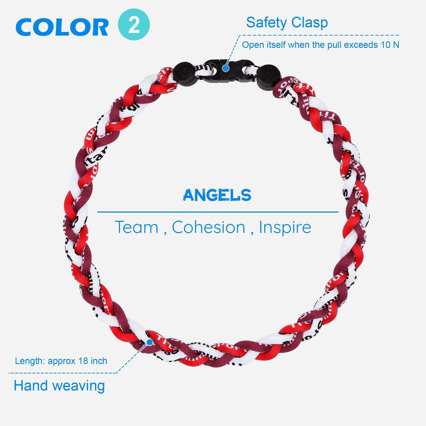 SUPBOMM 3 pcs Baseball Rope Necklaces, League Team Colors Braided Necklace, Baseball Team Gifts, Angels