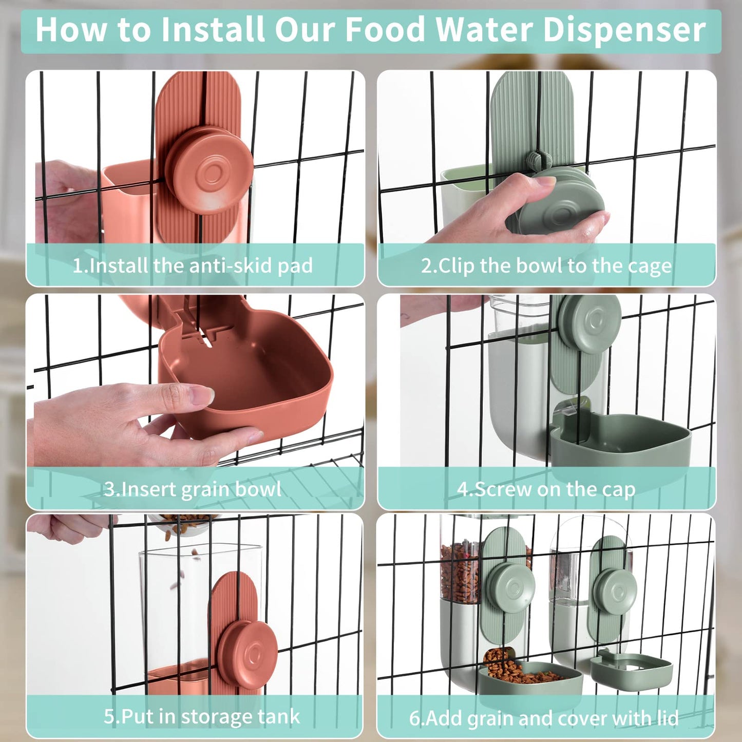 Lemtrflo Hanging Automatic Food Water Dispenser,Gravity Rabbit Feeder and Water Dispenser Set for Bunny Chinchilla Guinea Pig Hedgehog Ferret