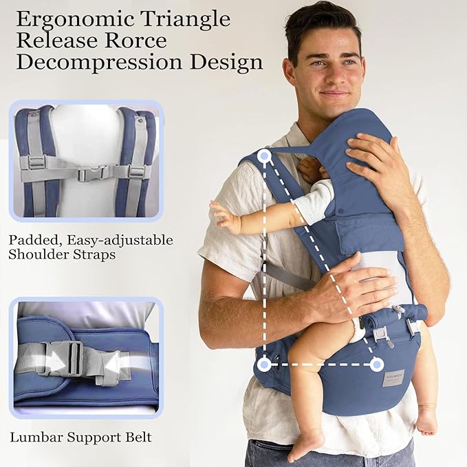 Baby Carrier Newborn to Toddler Baby Carriers with Seat Infant Baby Holder Backpack Baby Carriers Front and Back for Carrying and Hiking (Blue-Grey)