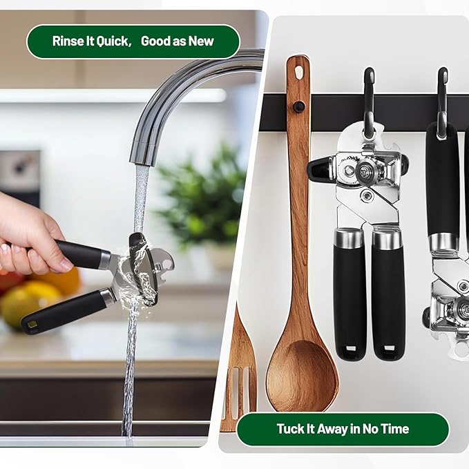 Can Opener Stainless Steel Cutting Blade Bottle Opener 2 in 1 Multifunctional Manual Jar Opener Can Opener Heavy Duty Comfortable Handle Smooth Edge Hanging Hole Kitchen Gadget Daily Use