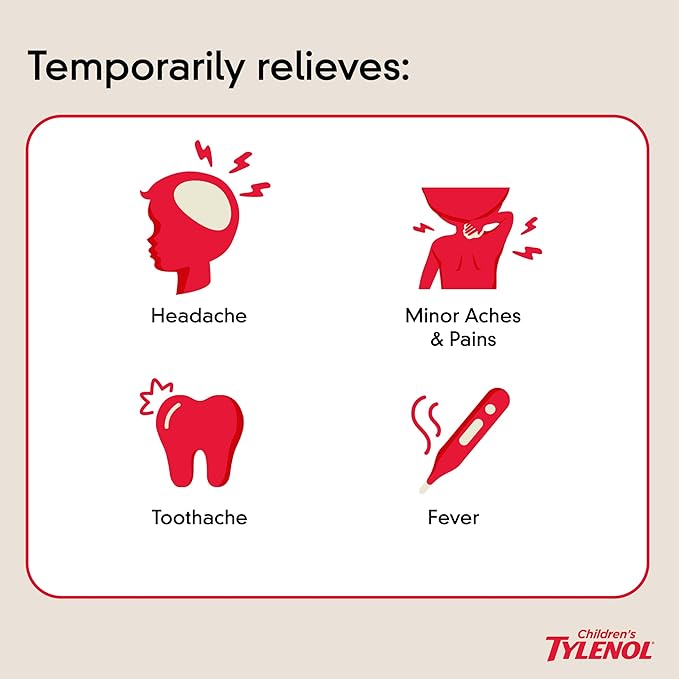 Children's Tylenol Liquid Pain Relief & Fever Medicine, Oral Suspension, Dye-Free, Acetaminophen, No Aspirin, No Ibuprofen, No High Fructose Corn Syrup; Cherry Flavor, 8 fl. oz.; Pack of 1