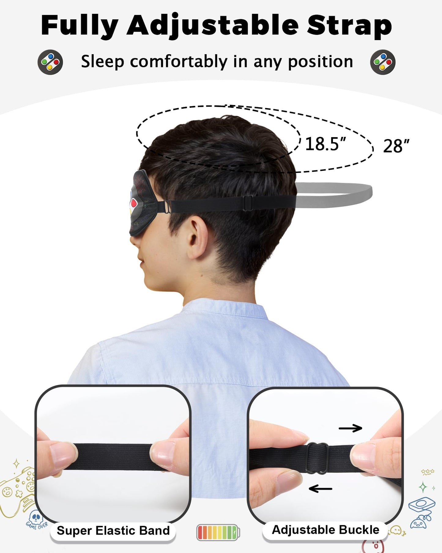 BeeVines 100% Real Mulberry Silk Sleep Mask 2 Pack, Original Design Game Themed Pure Silk Blackout Eye Cover for Kids & Adults, Adjustable Strap, Skin-Friendly Eye Mask, Reduce Puffy Eyes, for Travel