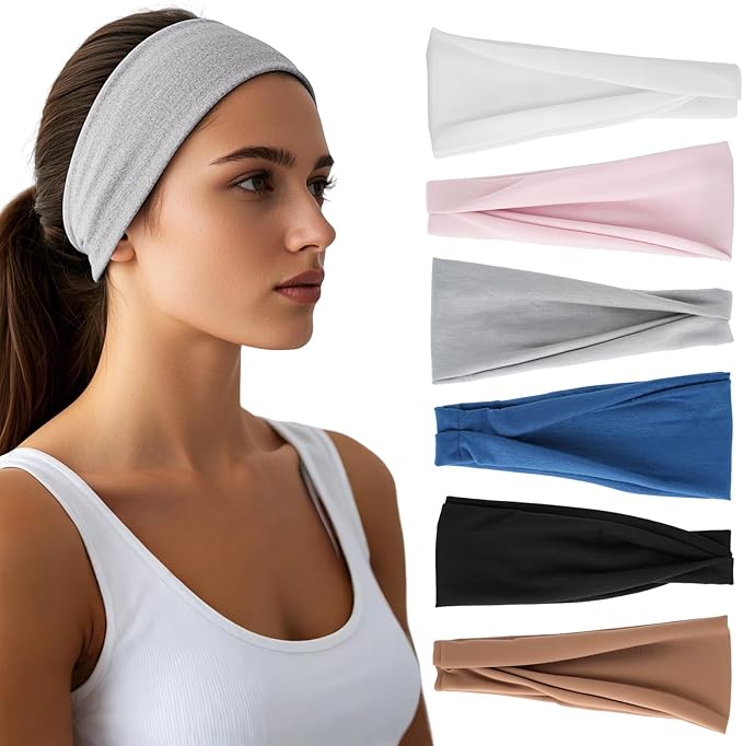 Headbands for Women - 6 Pack Wide Elastic Hair Bands | Stretchy Sweatbands Hair Bands | Soft Sports Thin Head Bands | Non-...