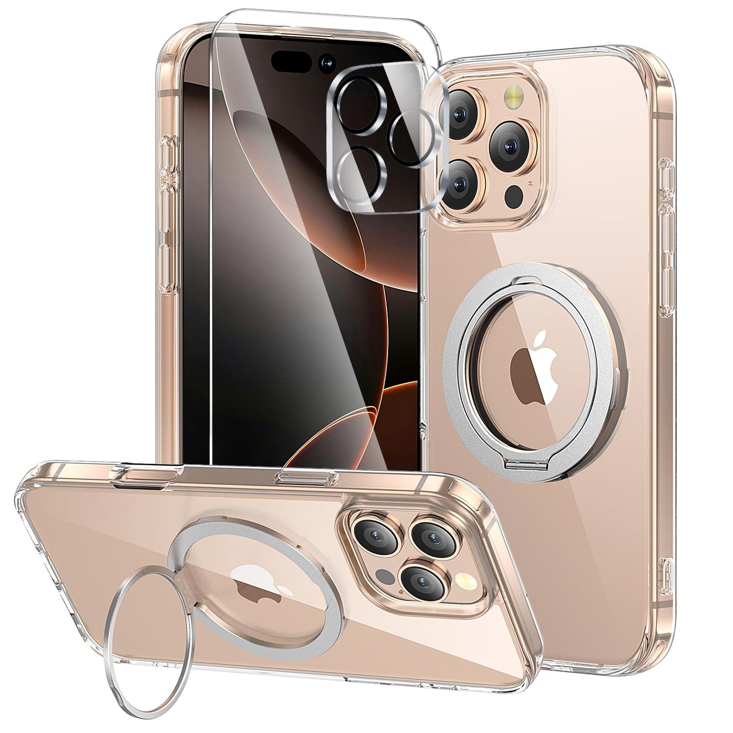 Toushion 3 In 1 For Iphone 16 Pro Case Clear With Stand,Not Yellowing,Flexible Stable Stand,Kickstand,Fits Magsafe,Military-Grad