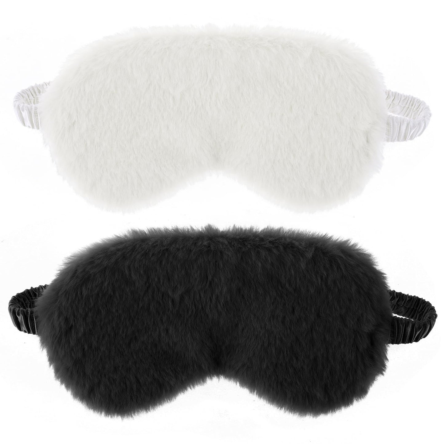 2 Pcs Plush Sleep Eye Mask Cute Soft Sleeping Blindfold Adjustable Furry Nap Eye Cover Night Comfortable Faux Fur Eyeshade for Plane Game Winter Men Women Gift(White, Black)