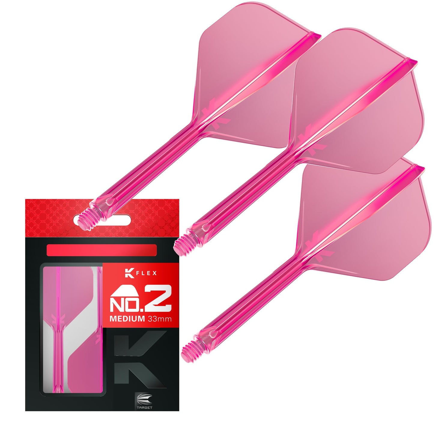 Target Darts K Flex Dart Flights & Shafts, Medium 33mm, Pink, Model taf1553, Pack of 3