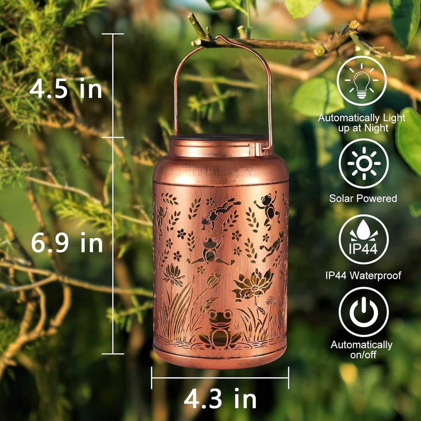 2 Pack Solar Lanterns Outdoor Waterproof, Frog Garden Decor Gifts for Women Mom Grandma Hanging Solar Lights Metal Solar Decoration Outside for Yard, Patio, Lawn, Pathway