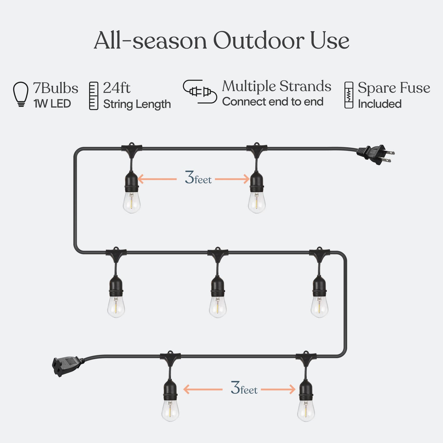 Brightech Ambience Pro Led String Lights, 24 Ft, 7 Dimmable Vintage Edison Bulbs, Black, Waterproof, Commercial Grade For Outdoor Use