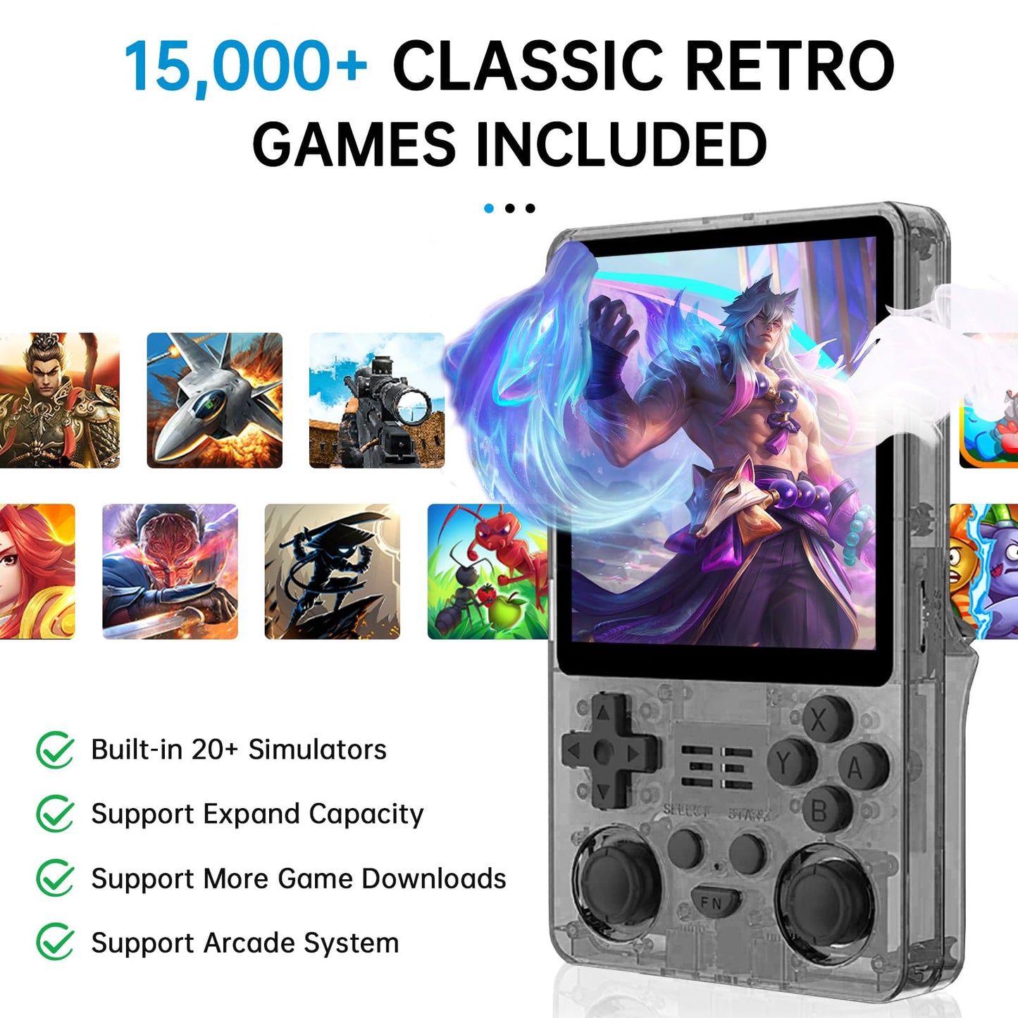 2025 Retro Handheld Game Console – 4-Inch IPS Screen, 5000mAh Battery for 10-Hour Playtime, Supports Multiplayer & TV Output, Includes Protective Case – Black