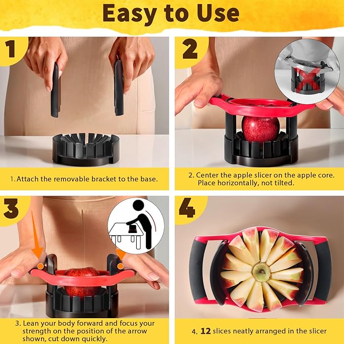 Newness 5.12 In Large Apple Slicer, Cut 12 Thin Slices All the Way Through, HEAVY - DUTY Stainless Steel Apple Corer & Slicer for Fruits & Vegetables - Dishwasher Safe