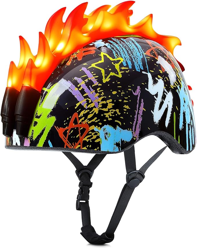 Toddler Bike Helmet with LED Lights, Kids Helmet for Boys 3-8 Years, Adjustable Kids Bike Helmets Toddler Helmets for Bicy...