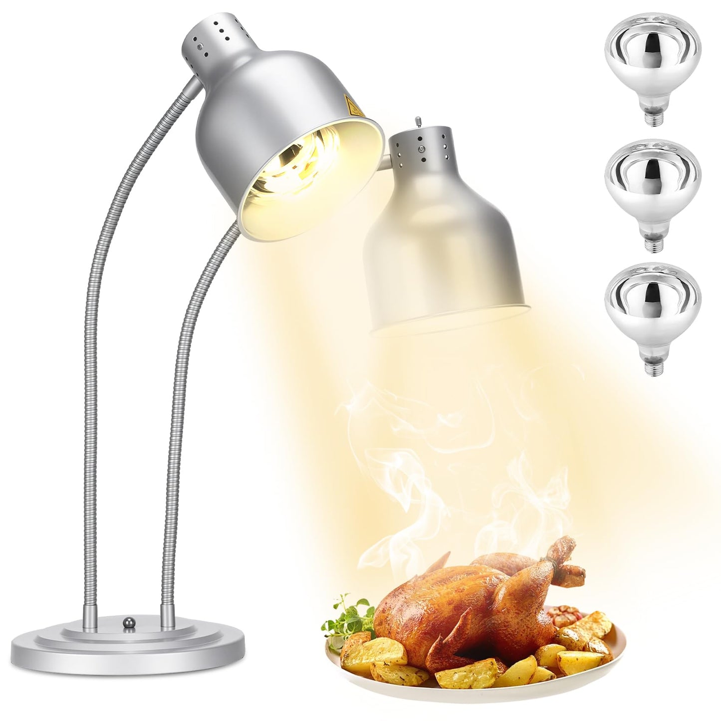 Food Heat Lamp, Commercial 500W Infrared Dual-Head Table Food Warmer Lamp, with 360° Adjustable, Suitable for Buffet Tables, Restaurant Kitchens and Catering Services