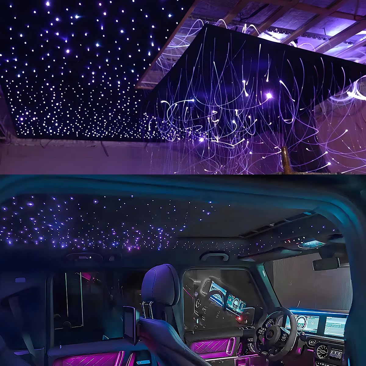 AKEPO 16W RGBW APP Twinkle Fiber Optic Lights, Small Size Music Activated 450pcs 0.03in 9.8ft/3m Optical Fiber Star Ceiling Light Kit for Car Headliner Star/Home
