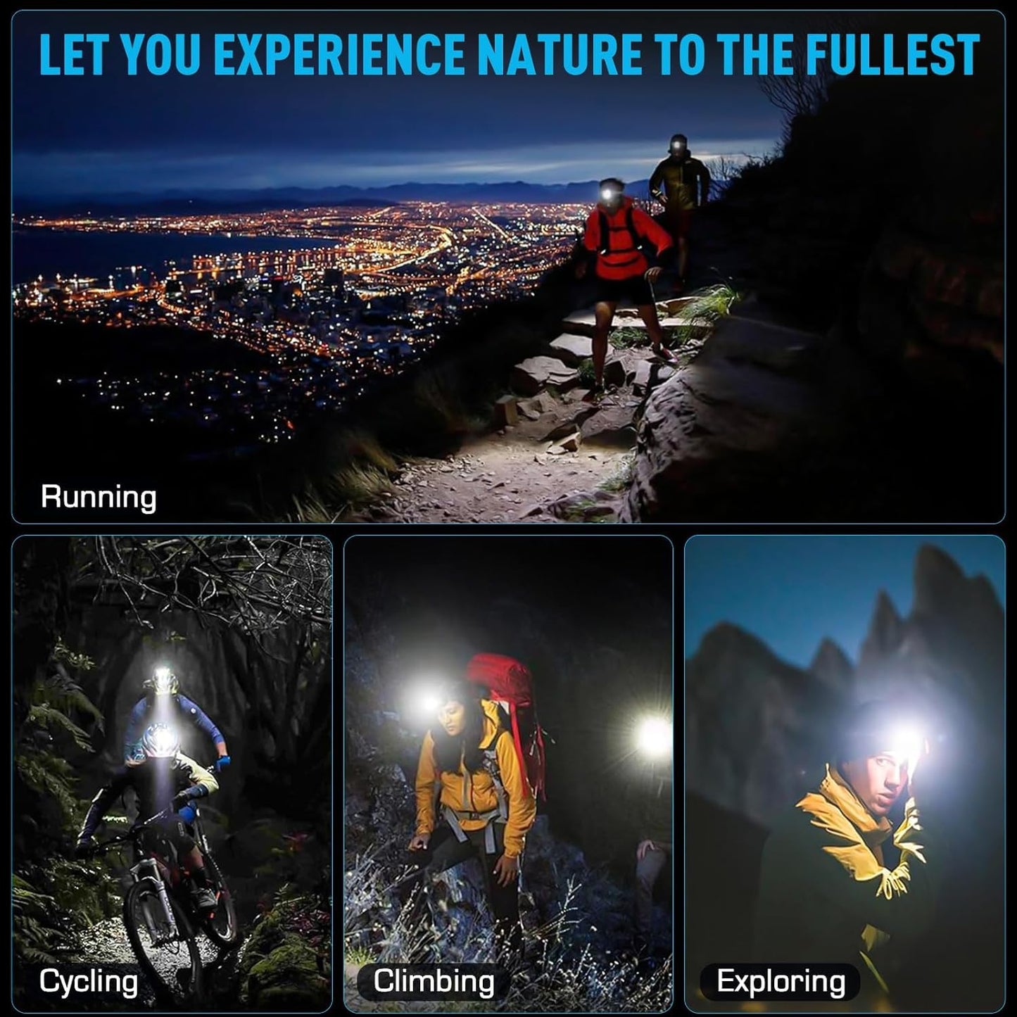 Headlamp 5000 Lumens Led Rechargeable Head Lamps  Zoomable Headlight With 5 Modes & Ipx7 Waterproof  120 Adjustable Head Lights For Forehead For Outdoor  Camping  Hard Hat  Hunting Fathers Day Gift