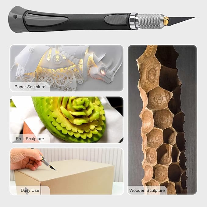 FOSHIO 2 Pack Precision Craft Knife Set with 20 Pieces Replacement Blades, Ergonomic Non-Slip Handle Hobby Knife with Protective Cover for Art, Craft Scrapbooking, Stencil (Grey)
