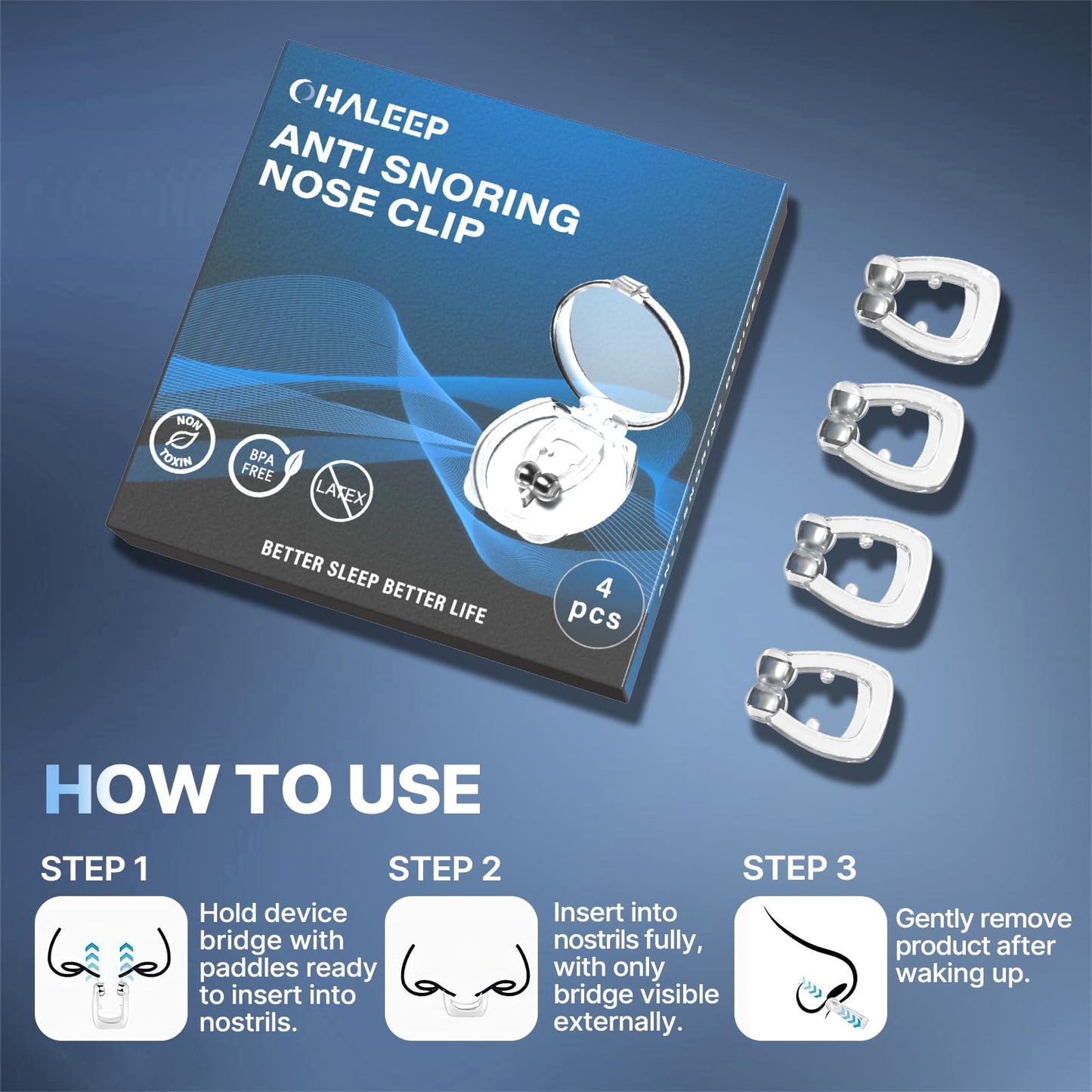 OHALEEP Anti Snoring Devices, Snore Stopper with Adjustable Magnet, Silicone Nose Clip Stop Snoring, Effective to Relieve Snoring, Snoring Solution for Comfortable and Quieter Sleep, Clear, M