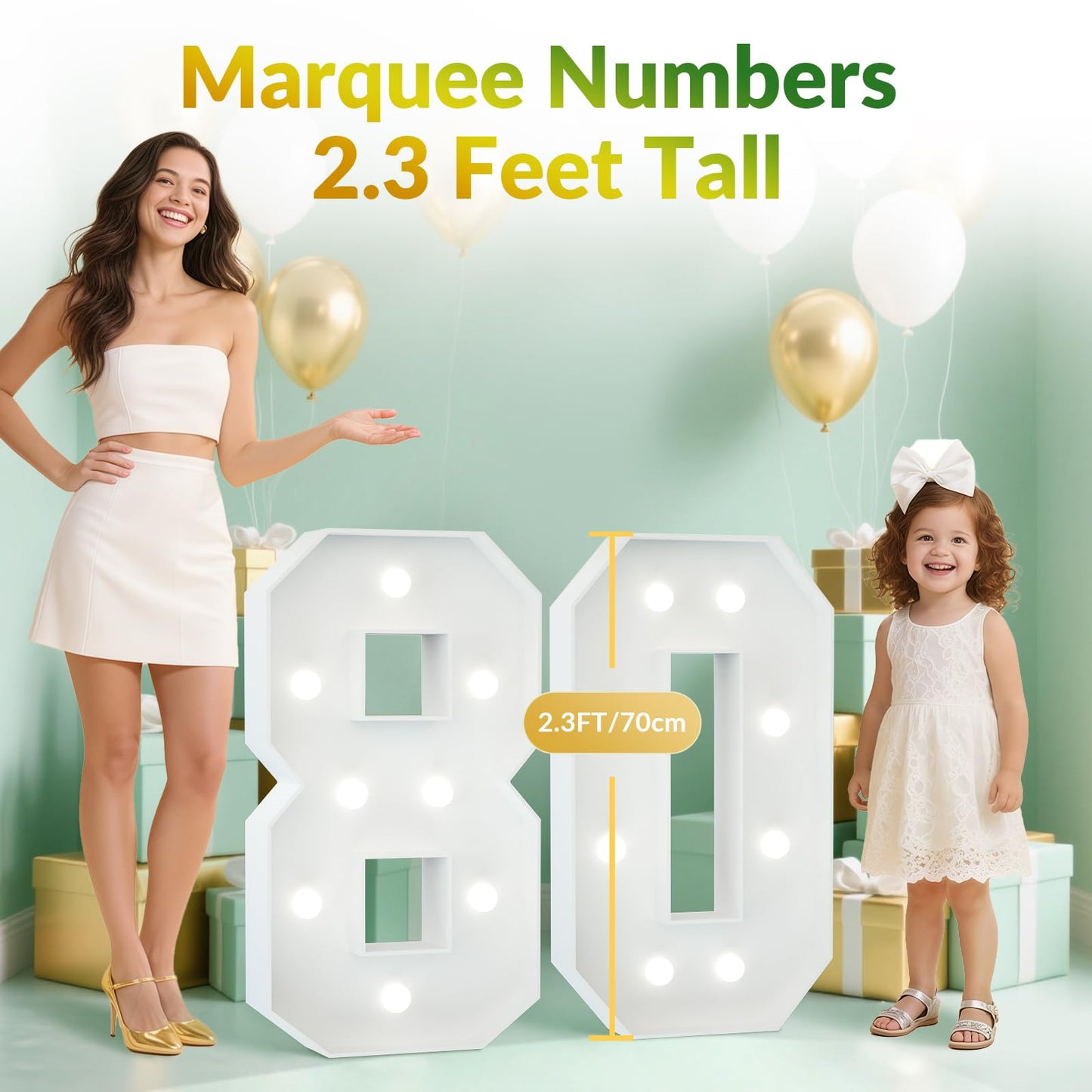 Joymuse 2.3Ft 80 Marquee Numbers  80 Light Up Numbers 80Th Birthday Decorations For Birthday Party Anniversary Backdrop