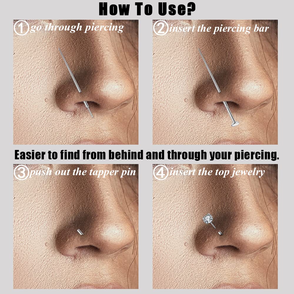 14g/16g/18g ASTM F136 Titanium Piercing Taper Insertion Pin for Internal Thread Tragus/Helix/Lip/Nose/Helix/Piercing Jewelry Car