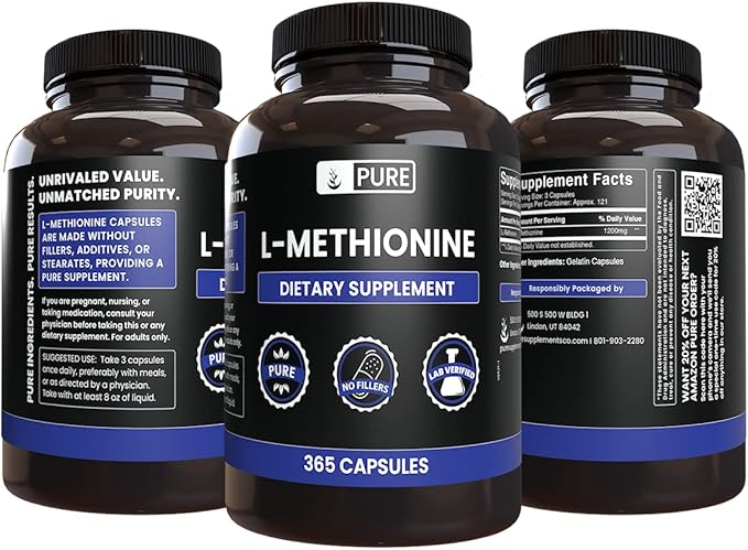 PURE ORIGINAL INGREDIENTS L-Methionine (365 Capsules) No Magnesium Or Rice Fillers, Always Pure, Lab Verified