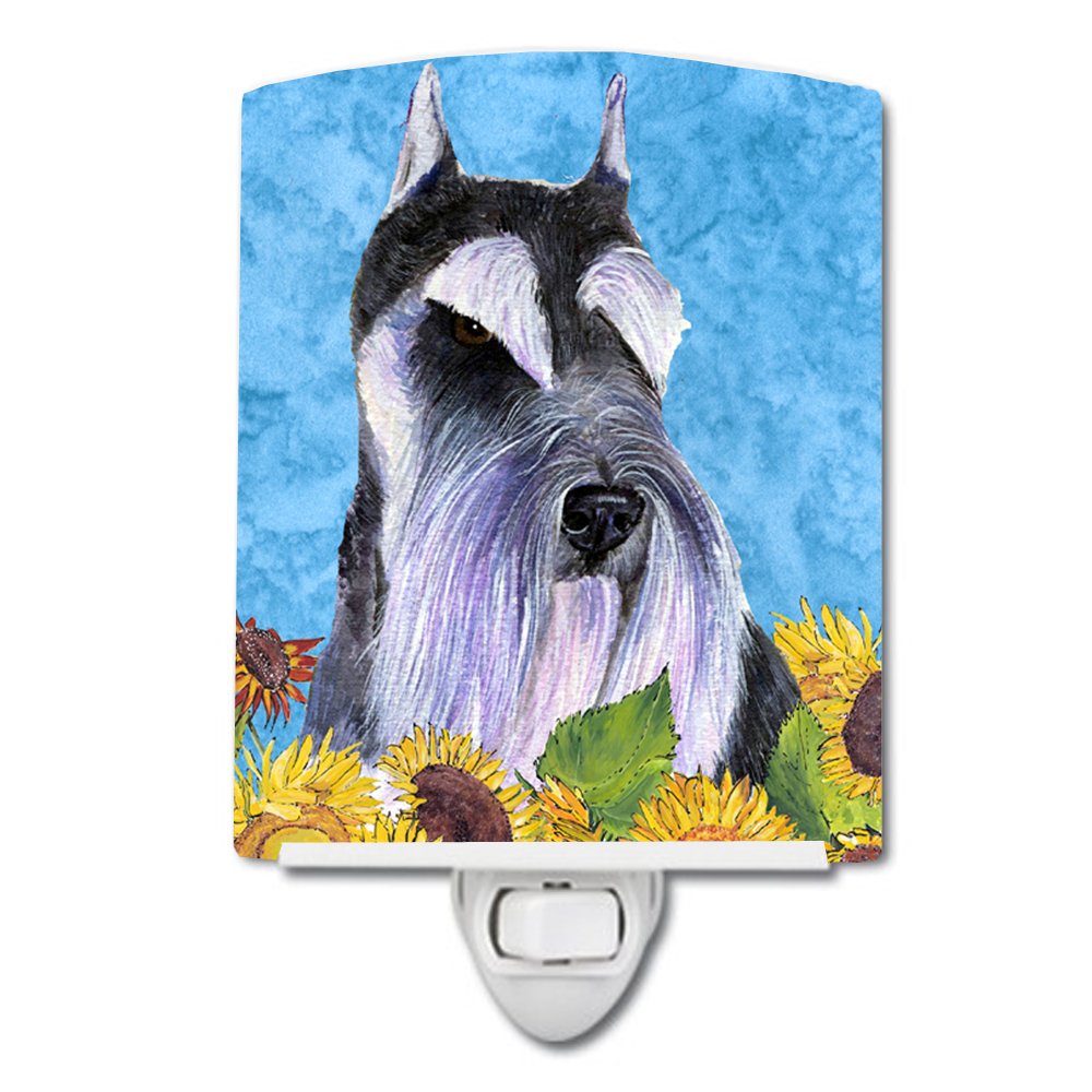 CarolineS Treasures Ceramic Night Light, Schnauzer In Summer Flowers, Ul-Certified, 6X4X3 Inches, Ideal For Bedroom, Bathroom, Nursery
