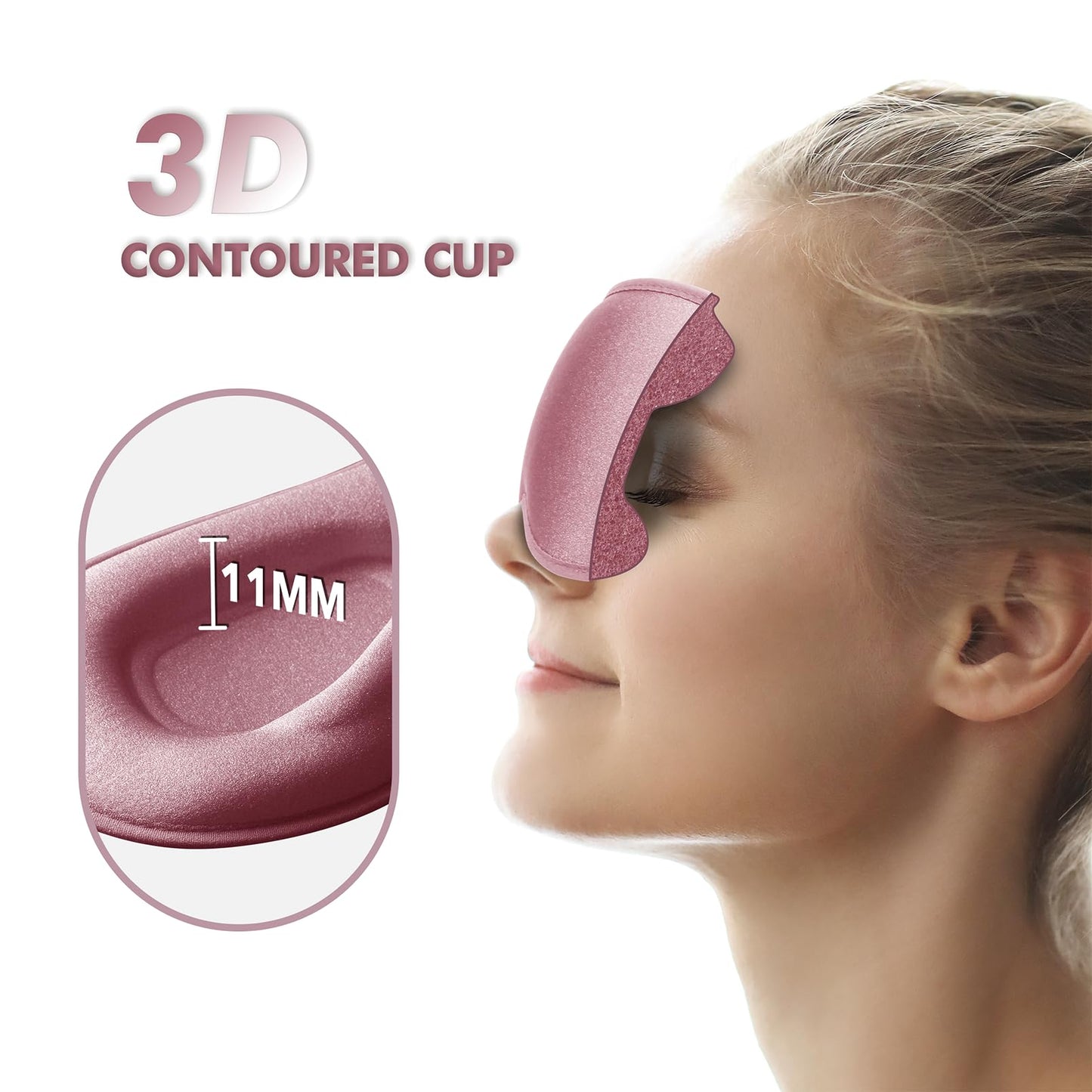 Sleep Eye Mask for Side Sleeper, Lash Extensions 3D Contoured Cup Sleeping Mask for Men Women, Travel Blackout Night Blindfold Eye Shade Cover with Adjustable Strap (Pink-Side Sleeper)
