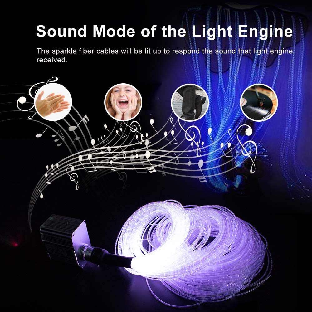 AKEPO Fiber Optic Sensory Lights for Autism Sensory Room for Kids, 10W RGBW Twinkle+Music Response+Bluetooth App Control Fiber Optic Light Engine with (3x0.75mm) Flash Point Cable 50pcs of 6.5ft/2m