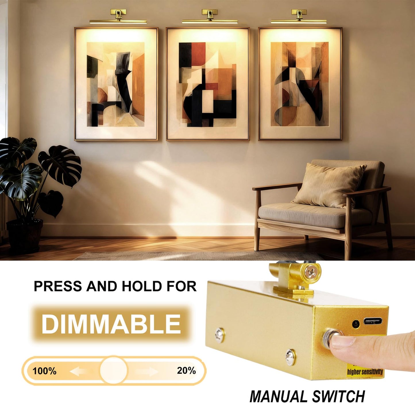 Yuichoy 2 Pack Picture Lights For Wall Battery Operated  12 Inch Wireless Art Lighting For discomfort-reducingting  6 Colors Picture Frame Lights With Remote  4200Mah Gallery Light  Gold