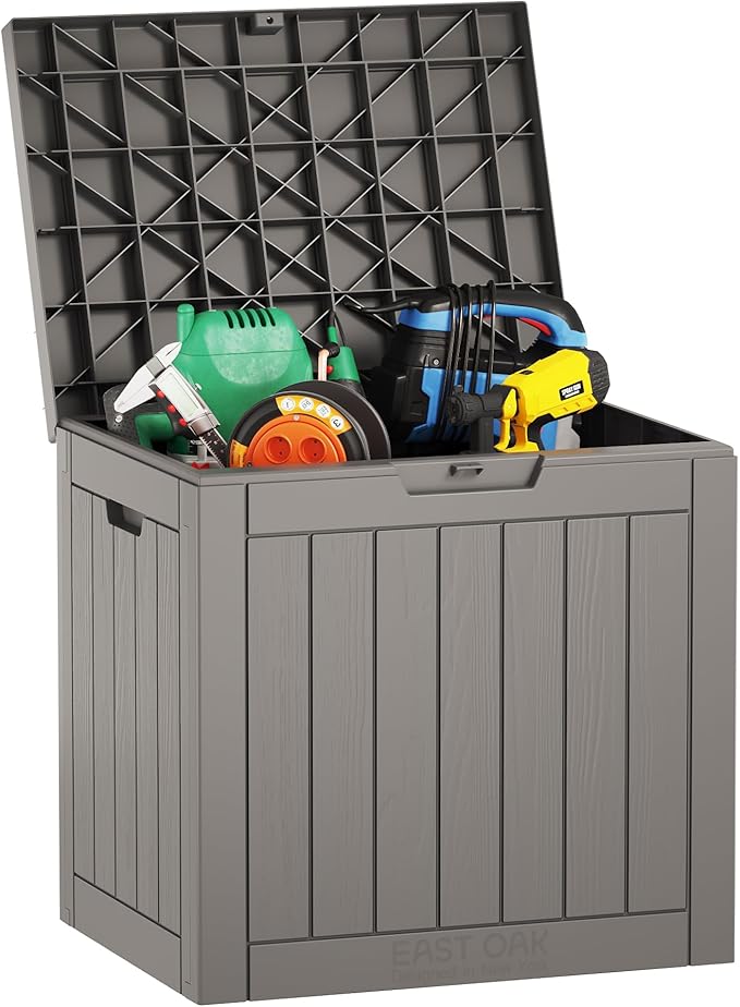 EAST OAK Outdoor Storage Box, 31 Gallon Deck Box Indoor and Outdoor Use, Waterproof Resin Storage Bin for Package Deliver...