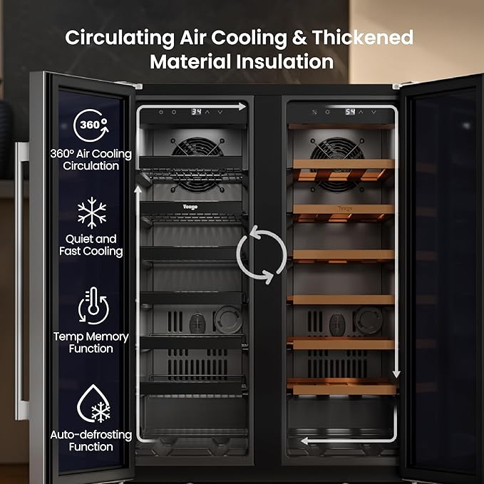 Yeego 24 Inch Wine and Beverage Cooler - 34-65°F Dual Zone, Holds 60 Cans & 20 Bottles, Stainless Steel Door with Lock for Built-in/Undercounter Installation in Kitchen, Patio, Bar & Outdoor Use