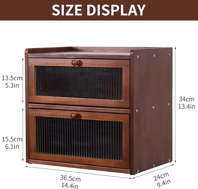 Double Layer Large Bread Box for Kitchen Counter, Wooden Bread Storage Container with Acrylic Window (brown)