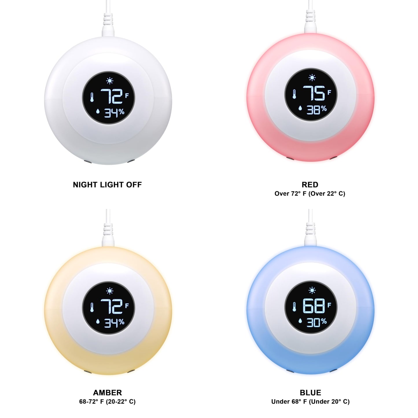 LittleHippo Kelvin Night Light, Color Changing Thermometer & Hygrometer, 1 Count, White, Model KHTH-01