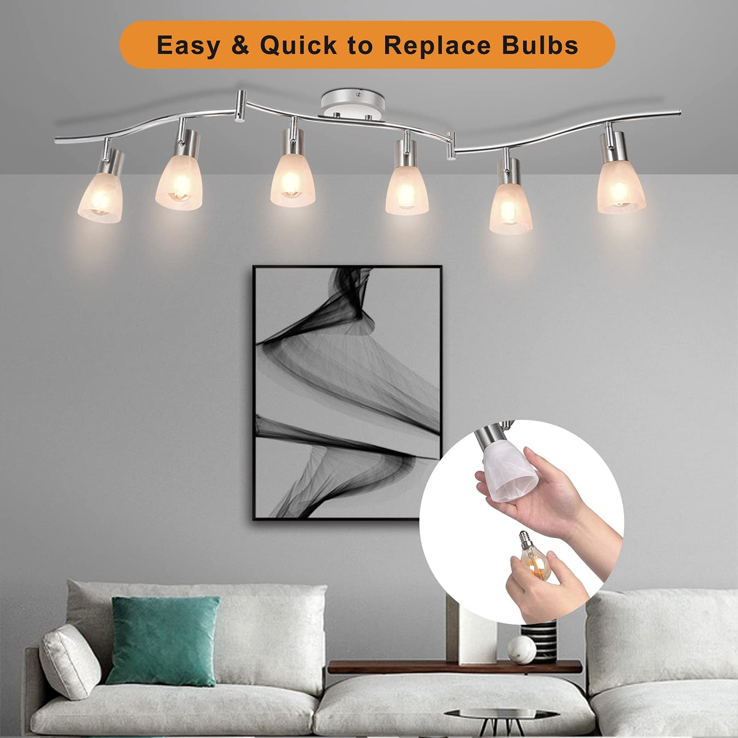 Hibay Led Ceiling Light Fixture  Adjustable 6-Light Track Lighting Kit  Modern Kitchen Spotlight With Glass Lampshade For Living Room Bedroom Hallway  E12 Base (Bulbs Not Included