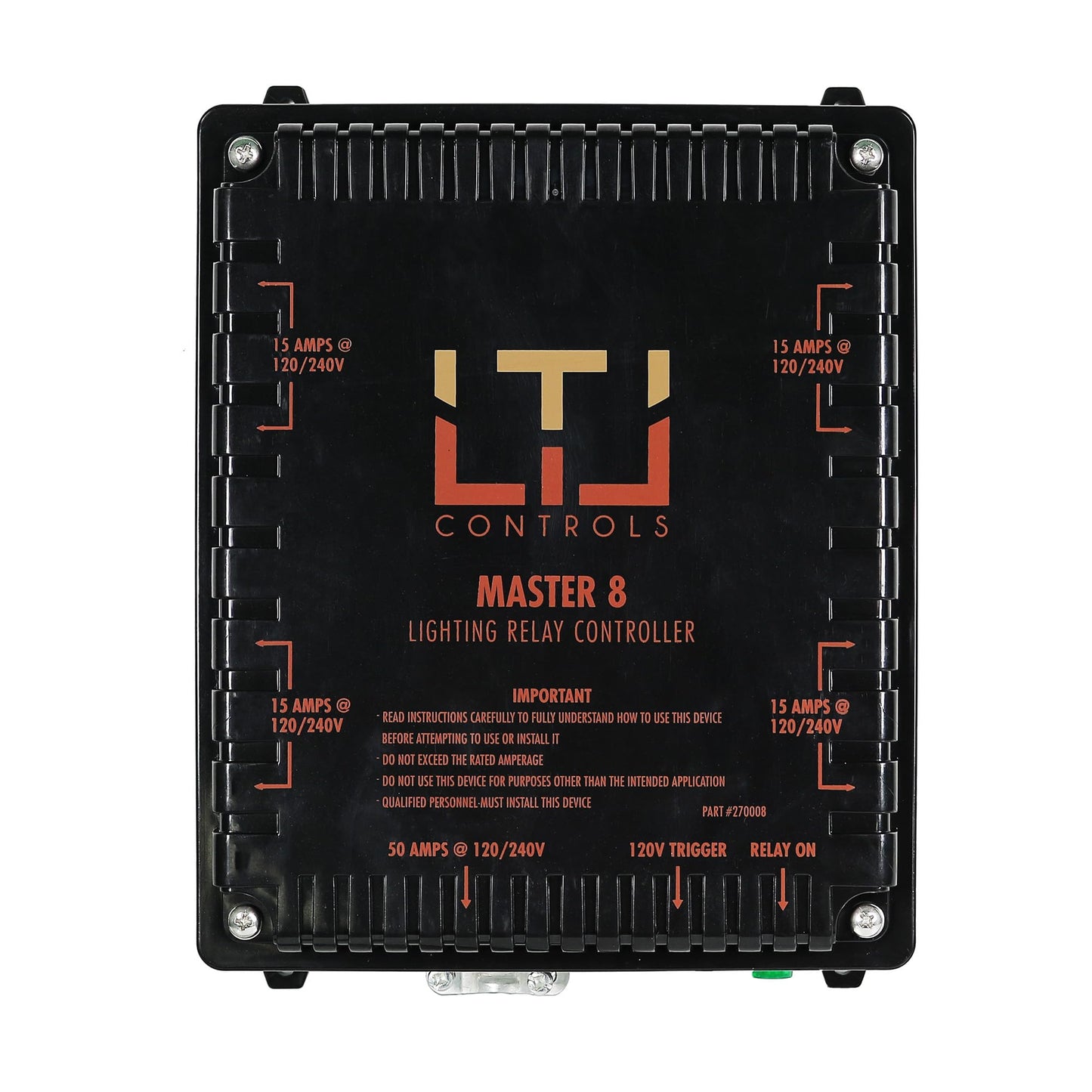 LTL Controls LTL Master 8 Lighting Relay Controller for 8 Grow Lights, Black, Model 270008