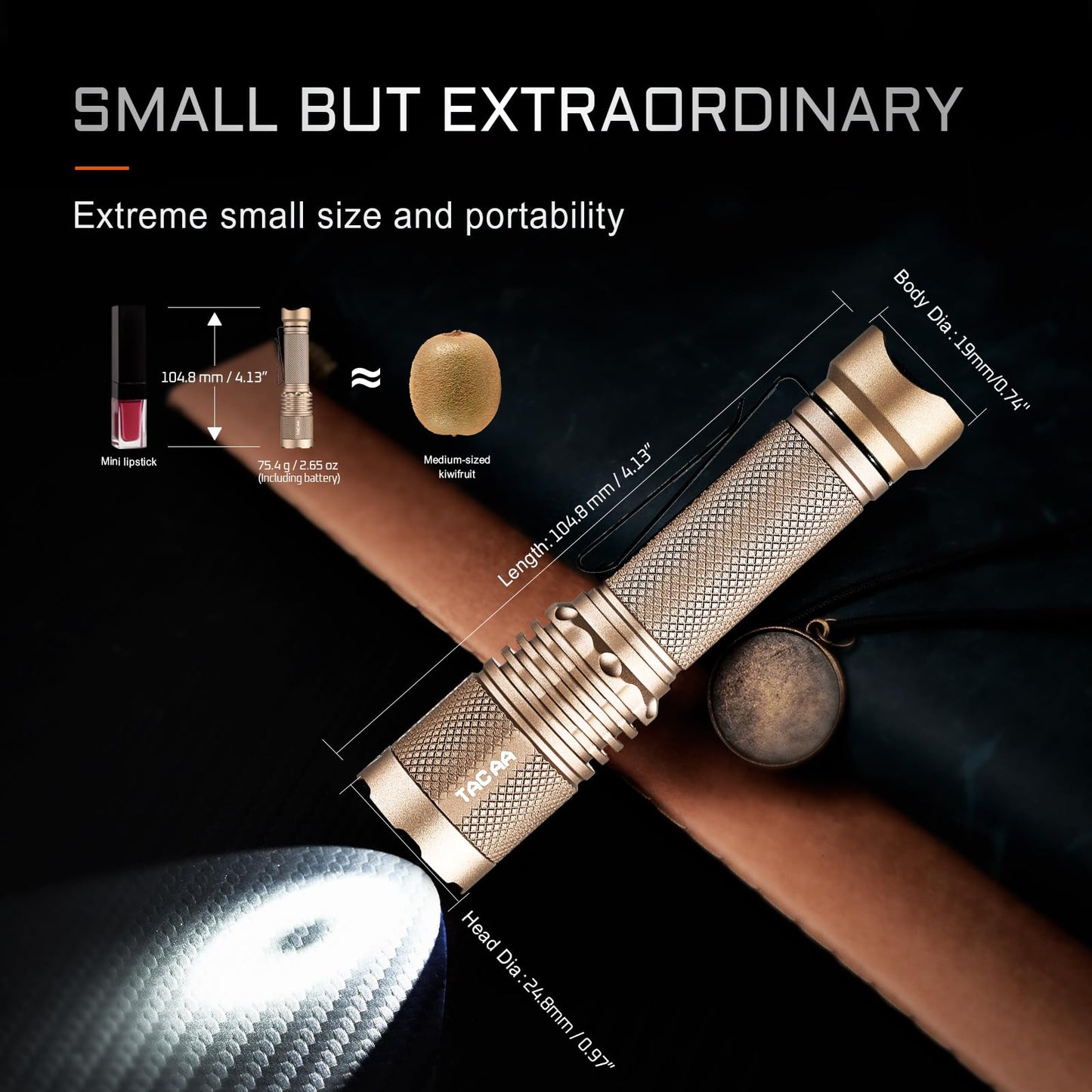 ACEBEAM TAC AA 2.0 Flashlight, 900 Lumens, 360 Meters Range, Rechargeable, Aluminum, Desert Color