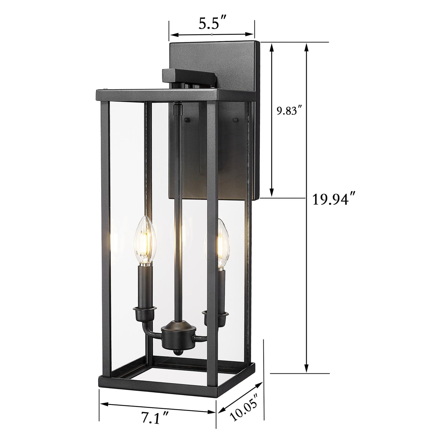 Bestshared Outdoor Wall Sconce Lights  20 Inch Tall Exterior Wall Lighting Fixtures With Clear Glass  Anti-Rust Modern Black Outside Lantern Lamp For House Front Porch Patio (Black  20-1 Pack)