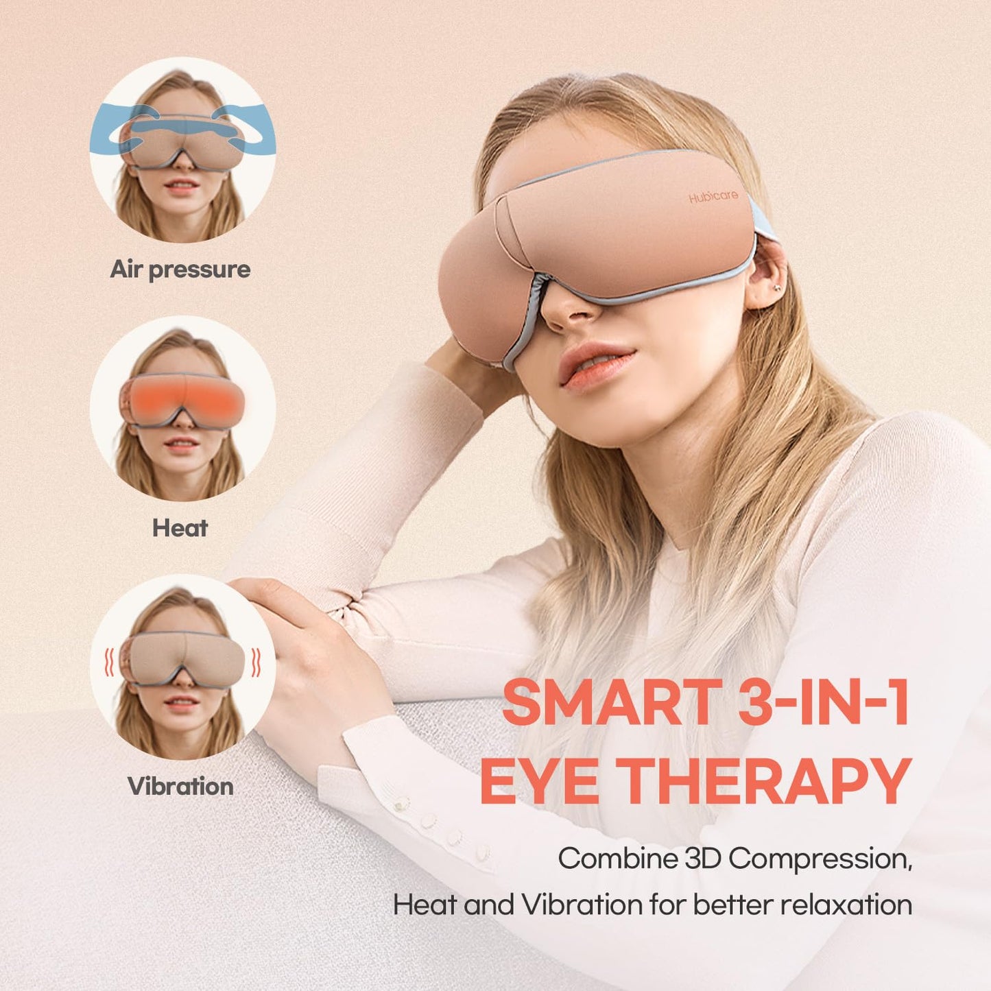 HubiCare Eye Massager with Heat, Vibration, and Music Helps Relieve Strain, Dark Circles, Dryness, and for Migraine Relief Relaxation and Better Sleep Valentines Day Gifts for Women/Men (Rose Gold)