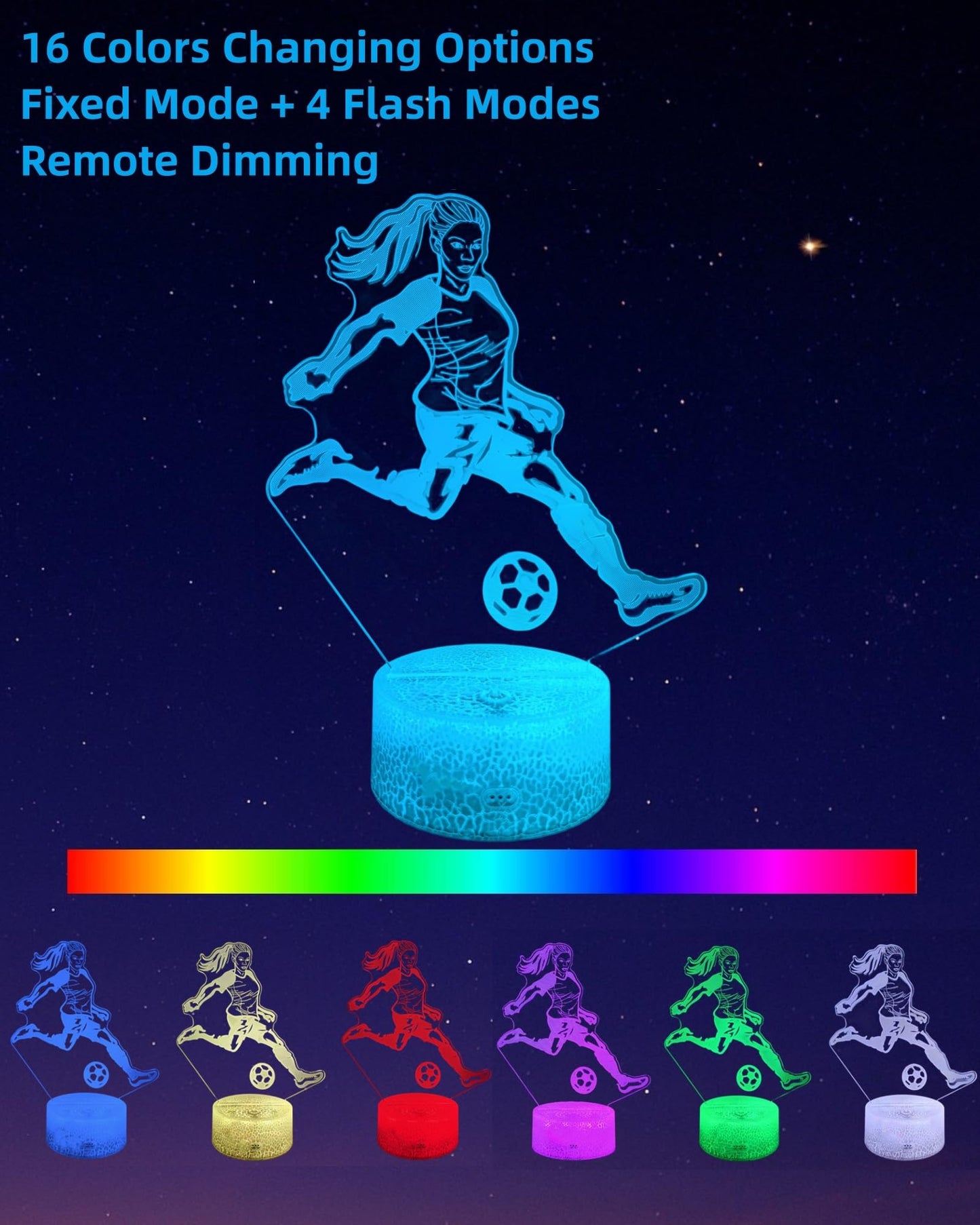Kenmaca 3D Soccer Player Night Light, Multicolor, Dimmable, Touch & Remote Control, 5.78 x 8.54 x 1.96 inches