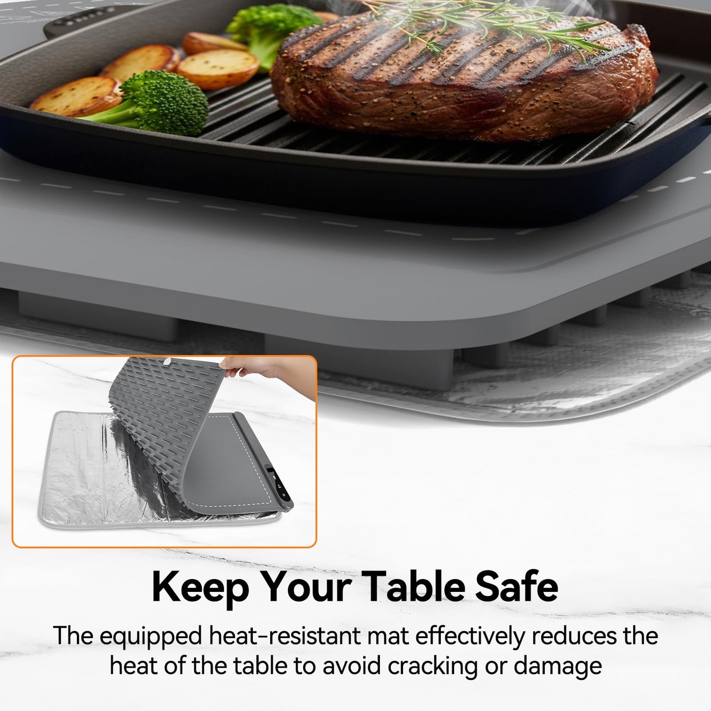 Food Warming Mat, Heating Fast Full Surface Electric Warming Tray with 6 Adjustable Temperature, 6 Hours Timer, Auto Shut-Off, Silicone Heating Mat for Food Buffet, Grey
