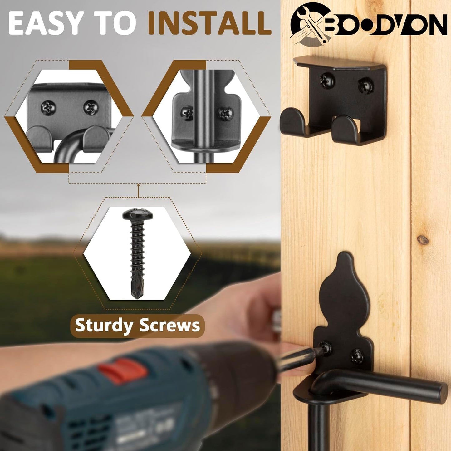 18 Inch Cane Bolt Gate Drop Rod Heavy Duty Gate Hardware, Gate Ground Latch for Wooden Fences, Metal Gates Doors Stopper for Gate Ground, Wrought Iron Gate Latches, Black Finish(2 Pack)