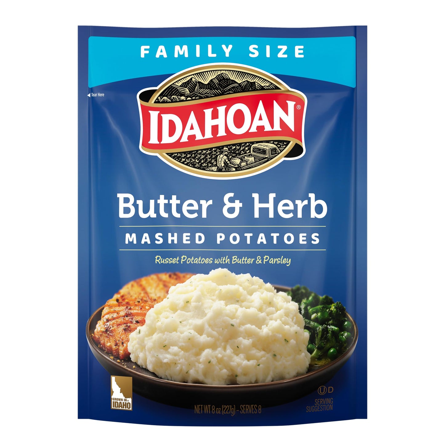 Idahoan Butter & Herb Mashed Potatoes, Naturally Gluten-Free, 100% Real Idaho Potatoes, 8 servings per bag, 8 ounce (Pack of 8)