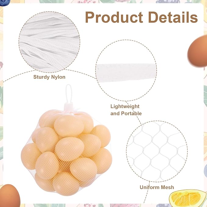 uxcell 100Pcs Reusable Produce Mesh Bags, 40cm Mesh Nylon Netting with Loop-Style Closures, Stretchable Egg Hatching Bags for Fruit Vegetable Storage, White