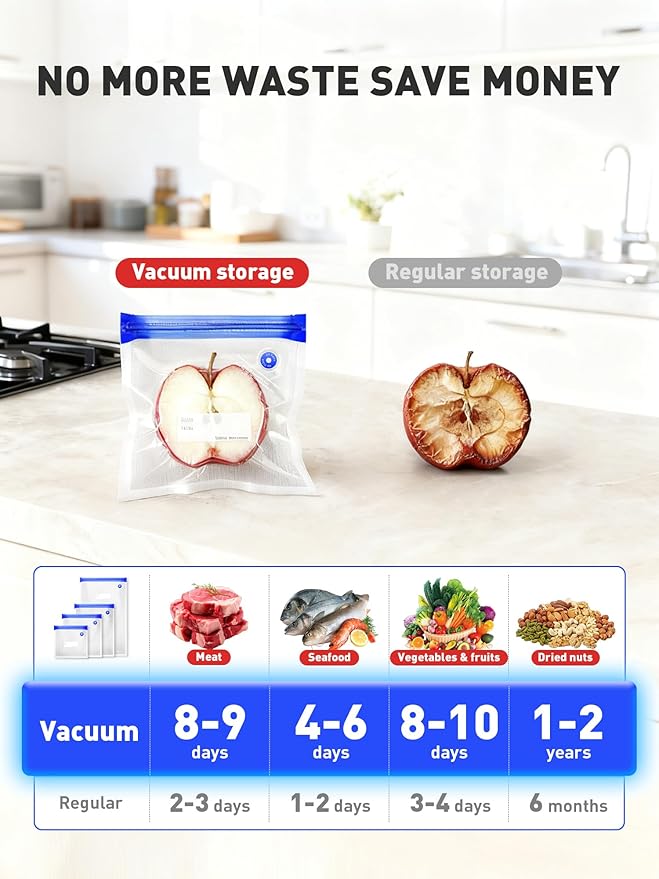 60 Pcs Reusable Vacuum Sealer Bags for Food, 3 Size BPA-Free Vacuum Storage Bags with Sealing Clips & Leak-Proof Design for Sous Vide Cooking, Freezer, Microwave Heating