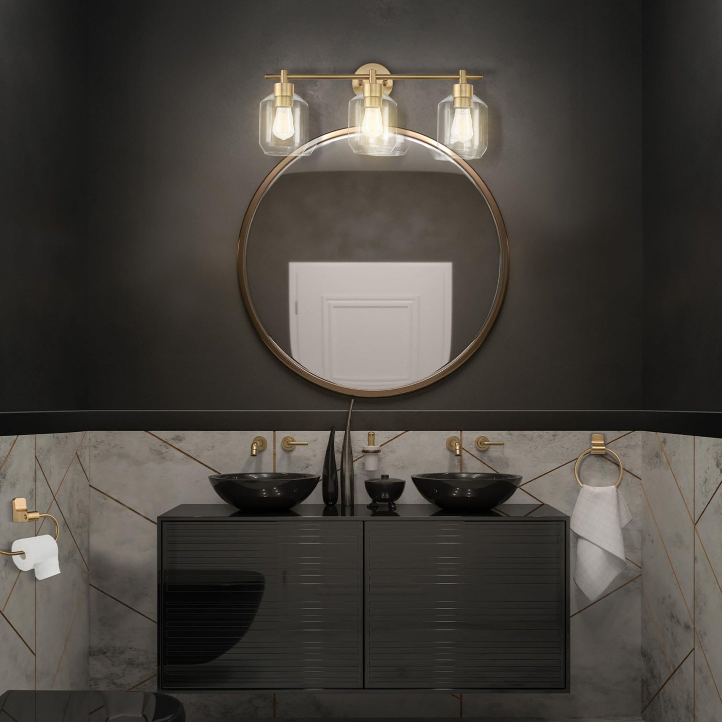 Globe Electric 51638 3-Light Vanity Set, 5 Piece, Gold Finish, Metal, 11.75 inches