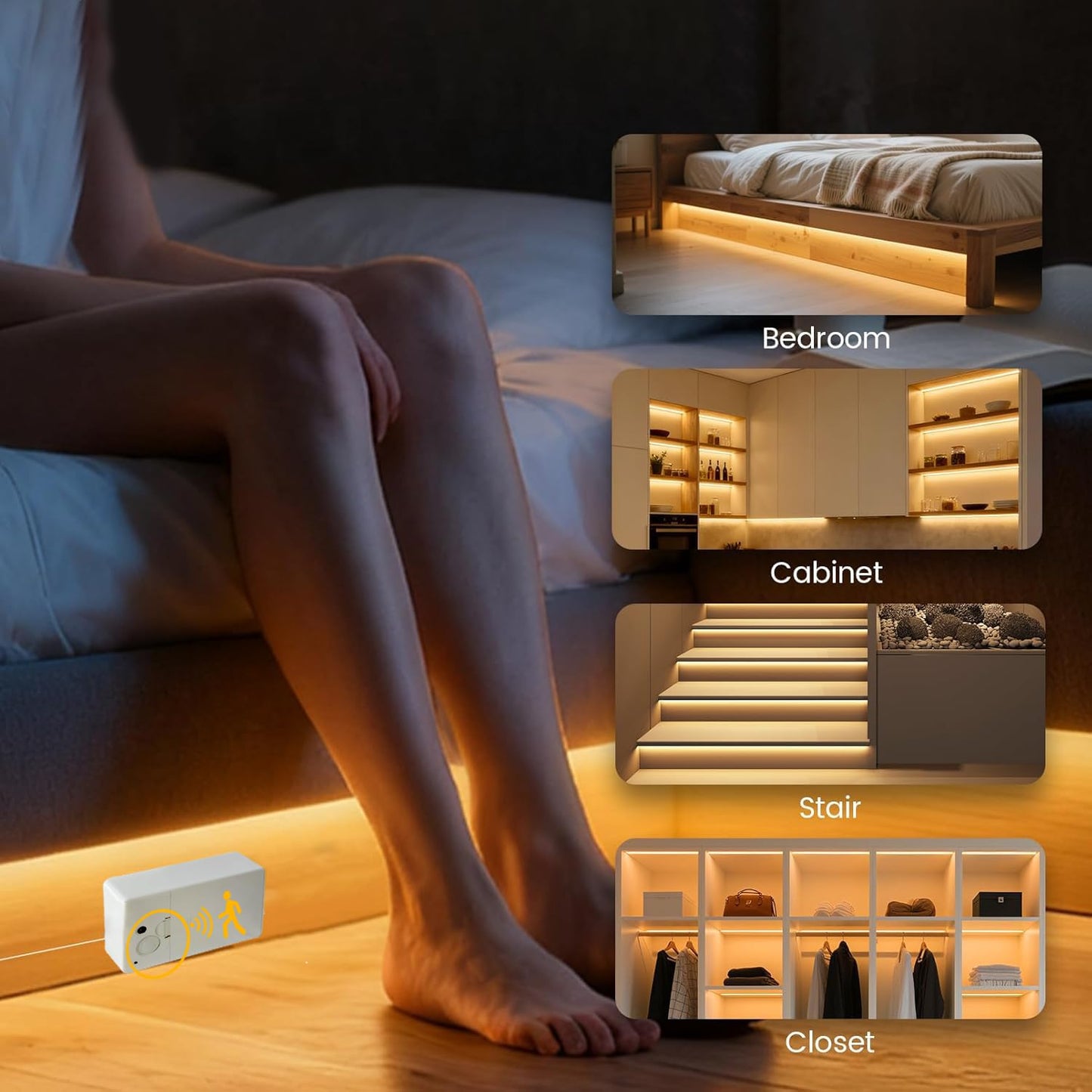 Battery Powered Led Strip Lights  Cob Motion Sensor Led Strip Lights 20 Inch X 3 Pack For Kitchen Under Cabinet Lighting  Shelves  Under Counter  Closet  Cordless Click Light  Warm White 3000K