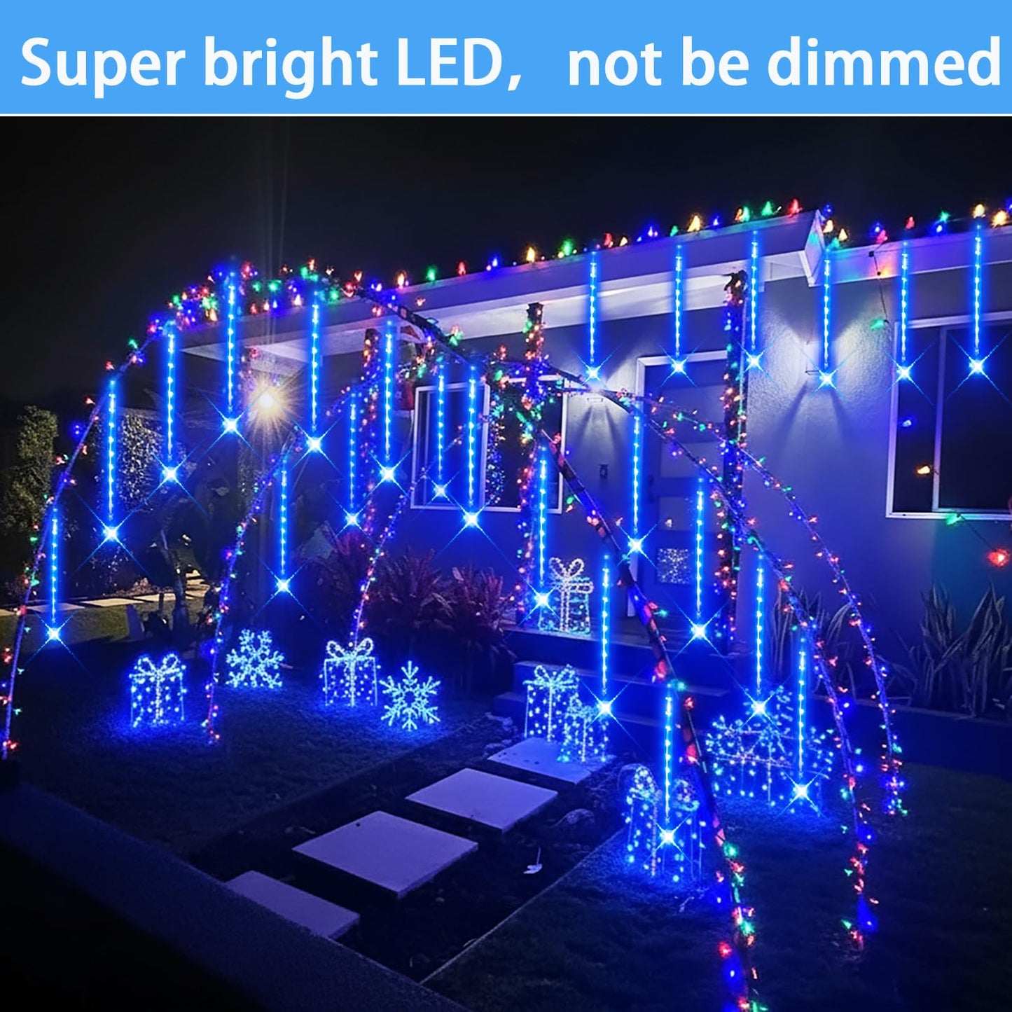 Purtuemy Blue Christmas Icicle Lights Outdoor: 40 Tube(Equivalent To 5 Sets Of 8-Tubes) Meteor Shower Rain Lights - Waterproof Christmas Halloween Decorations For Yard Outside Tree Roof  Ul Plug
