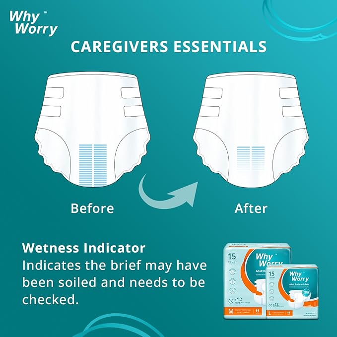 WhyWorry Adult Diapers with Tabs, Disposable Incontinence Briefs for Women & Men with Maximum Absorbency, Adult Briefs for Incontinence Overnight, Odor Control, Unisex, Small, 15 Count