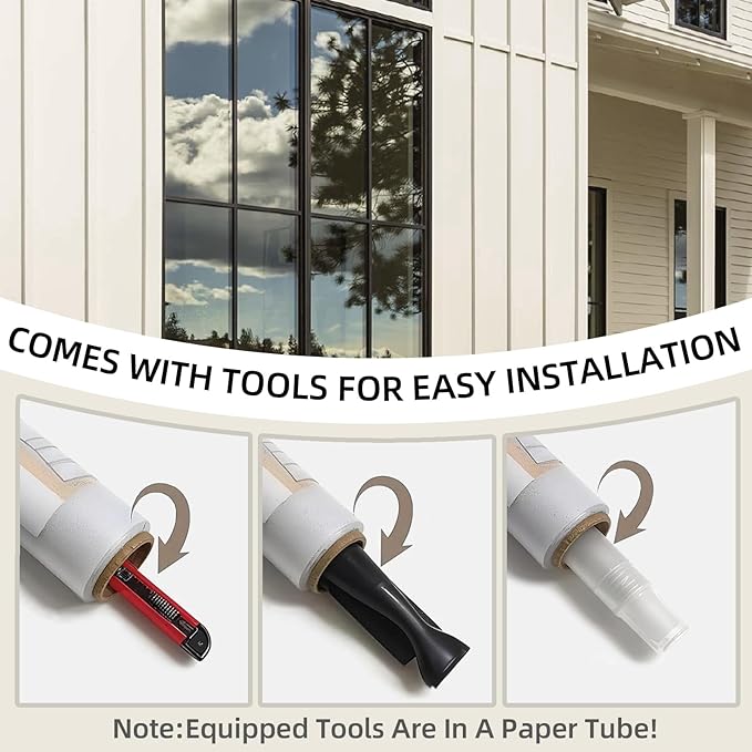 Window Privacy Film One Way Daytime Privacy Static Cling Sun Blocking Static Cling,Frosted Glass Decorative Removable, Reusable, Anti-UV,Heat Blocking, with Tools Black 17x78inch
