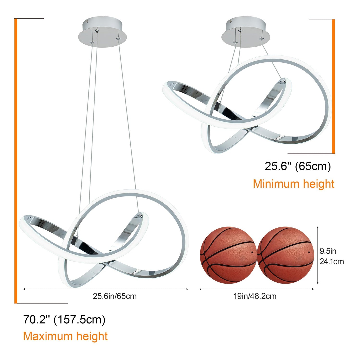 Mayna Modern Chandelier With Remote Control  3-Color Dimmable Led Pendant Light Fixtures  Height Adjustable Kitchen Island Lighting For Dining Room Kitchen Entryway Living Room  Chrome 25.6 Inch